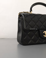 Chanel Mini Rectangle with Top Handle 22P Black Lambskin Light Gold Hardware-details
