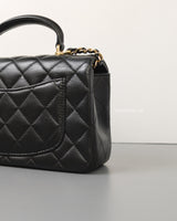 Chanel Mini Rectangle with Top Handle 22P Black Lambskin Light Gold Hardware-details