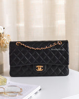 Chanel Classic Flap Medium | Black Lambskin Rose Gold Hardware-front