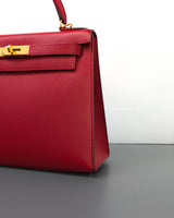 Hermes Kelly Sellier 28 | Rouge Casaque Epsom Gold Hardware-details