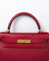 Hermes Kelly Sellier 28 | Rouge Casaque Epsom Gold Hardware-details