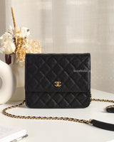 Chanel Wallet On Chain Square | Black Caviar Light Gold Hardware-front