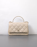 Chanel Top Handle Flap Bag 25S Beige Caviar Light Gold Hardware-front1