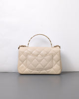Chanel Top Handle Flap Bag 25S Beige Caviar Light Gold Hardware-back