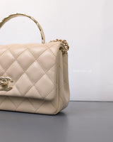 Chanel Top Handle Flap Bag 25S Beige Caviar Light Gold Hardware-details
