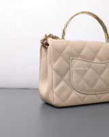 Chanel Top Handle Flap Bag 25S Beige Caviar Light Gold Hardware-details