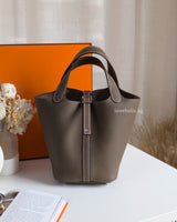 Hermes Picotin Lock 18 Etoupe Taurillon Clemence Palladium Hardware-front