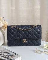 Chanel Classic Flap Medium | Navy Blue Caviar Light Gold Hardware-front