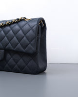 Chanel Classic Flap Medium | Navy Blue Caviar Light Gold Hardware-details