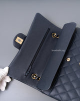 Chanel Classic Flap Medium | Navy Blue Caviar Light Gold Hardware-details