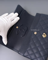 Chanel Classic Flap Medium | Navy Blue Caviar Light Gold Hardware-details
