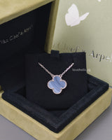 Van Cleef & Arpels VCA Vintage Alhambra Necklace Pendant | Chalcedony 18K White Gold-front