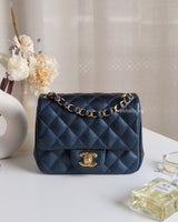 Chanel Classic Flap Mini Square | 18S Dark Blue Caviar Gold Hardware-front