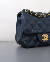 Chanel Classic Flap Mini Square | 18S Dark Blue Caviar Gold Hardware-details