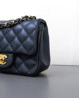 Chanel Classic Flap Mini Square | 18S Dark Blue Caviar Gold Hardware-details