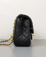 Chanel Pearl Crush Mini Rectangle Black Lambskin Brushed Gold Hardware-side
