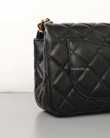 Chanel Pearl Crush Mini Rectangle Black Lambskin Brushed Gold Hardware-details