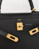 Hermes Kelly Sellier 25 | Black Epsom Gold Hardware-details