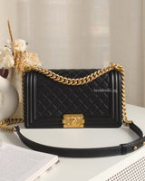 Chanel Boy Old Medium | Black Caviar Brushed Gold Hardware-front