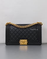 Chanel Boy Old Medium | Black Caviar Brushed Gold Hardware-front1