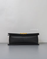 Chanel Boy Old Medium | Black Caviar Brushed Gold Hardware-details