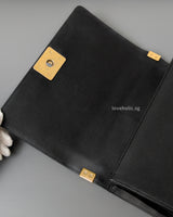 Chanel Boy Old Medium | Black Caviar Brushed Gold Hardware-details