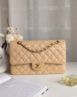 Chanel Classic Flap Medium | Beige Claire Caviar Gold Hardware-front