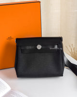 Hermes Herbag Mini 20 | Black Canvas Palladium Hardware-front