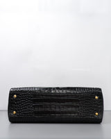 Chanel Cerf Tote Black Crocodile Embossed Calfskin Gold Hardware-details