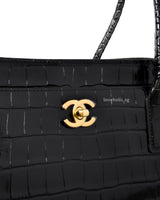 Chanel Cerf Tote Black Crocodile Embossed Calfskin Gold Hardware-details