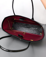 Chanel Cerf Tote Black Crocodile Embossed Calfskin Gold Hardware-details