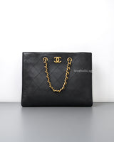 Chanel Matelassé Tote Bag Black Calfskin Brushed Gold Hardware-front1