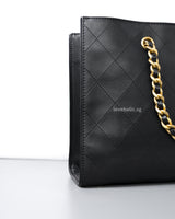 Chanel Matelassé Tote Bag Black Calfskin Brushed Gold Hardware-details