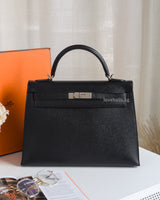 Hermes Kelly Sellier 32 | Black Epsom Palladium Hardware-front