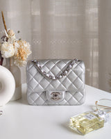 Chanel Classic Flap Mini Square | 21P Metallic Silver Lambskin Silver Hardware-front