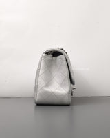 Chanel Classic Flap Mini Square | 21P Metallic Silver Lambskin Silver Hardware-side