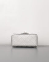 Chanel Classic Flap Mini Square | 21P Metallic Silver Lambskin Silver Hardware-details