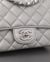 Chanel Classic Flap Mini Square | 21P Metallic Silver Lambskin Silver Hardware-details