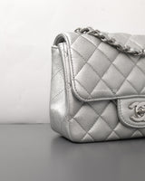 Chanel Classic Flap Mini Square | 21P Metallic Silver Lambskin Silver Hardware-details