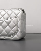 Chanel Classic Flap Mini Square | 21P Metallic Silver Lambskin Silver Hardware-details