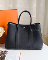 Hermes Garden Party 30 | 76 Bleu Indigo  Veau Negonda Palladium Hardware-front