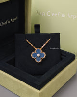 Van Cleef & Arpels VCA Vintage Alhambra Necklace 2026 Holiday Pendant | Blue Grey Sevres Porcelain 18K Gold-front