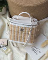 Chanel Vanity Case  | Beige x White Ratten/Shiny Calfskin Silver Hardware