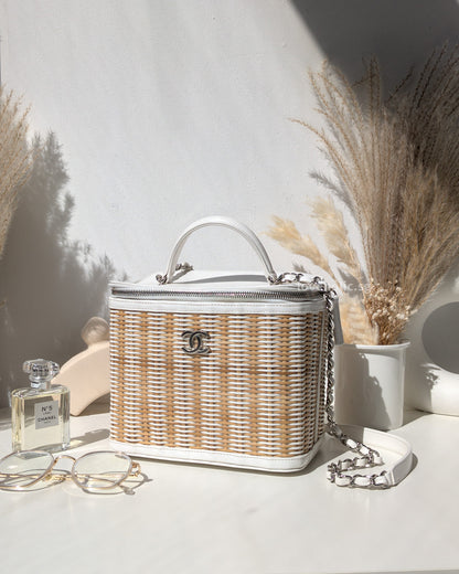 Vanity Case Beige x White Ratten/Shiny Calfskin Silver Hardware