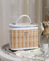 Chanel Vanity Case Beige x White Ratten/Shiny Calfskin Silver Hardware-front