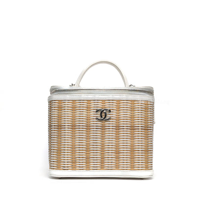 Vanity Case Beige x White Ratten/Shiny Calfskin Silver Hardware