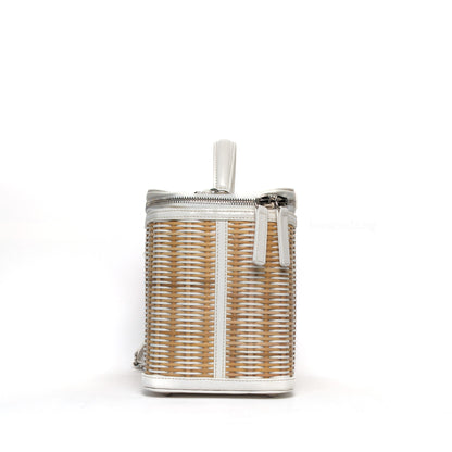 Vanity Case Beige x White Ratten/Shiny Calfskin Silver Hardware