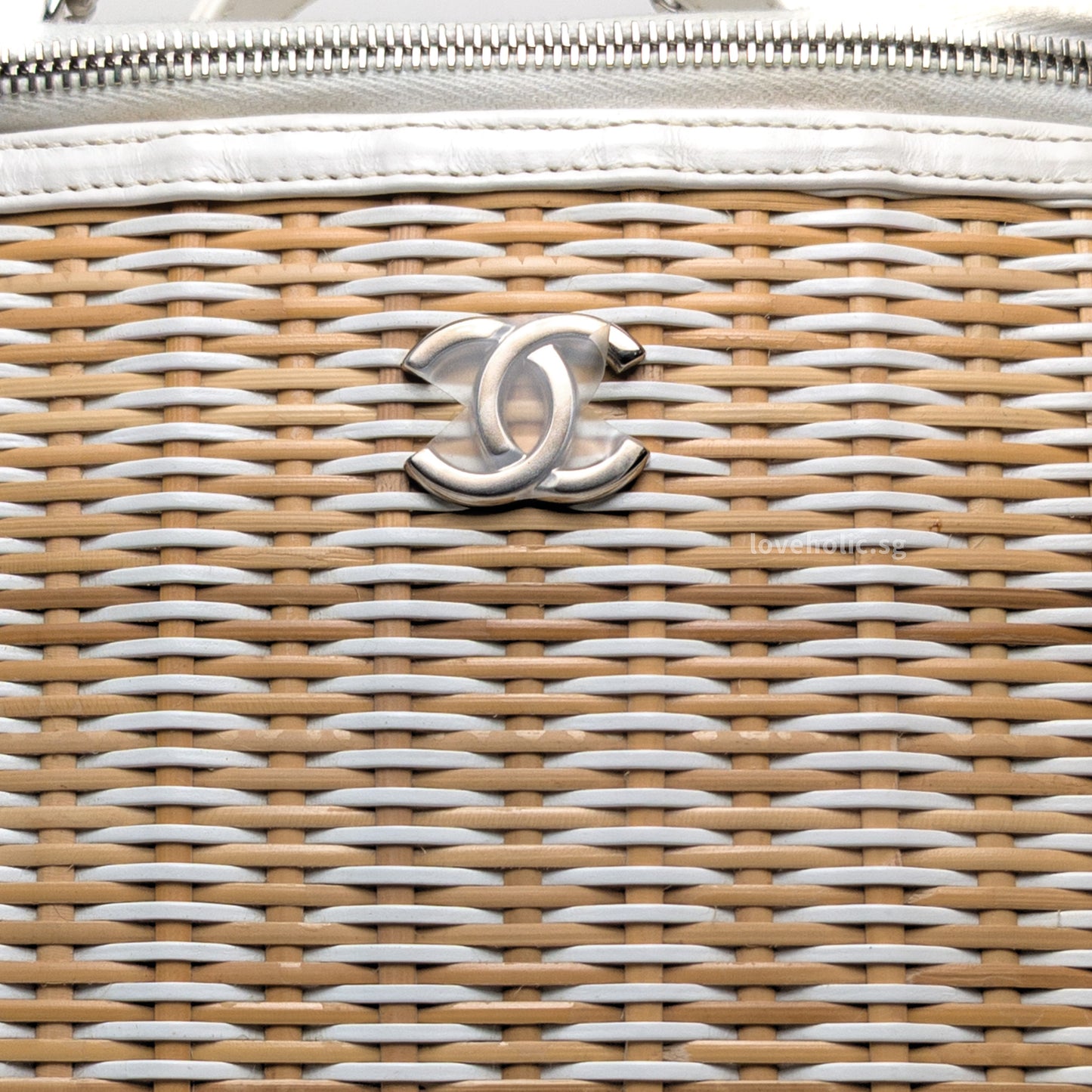 Vanity Case Beige x White Ratten/Shiny Calfskin Silver Hardware