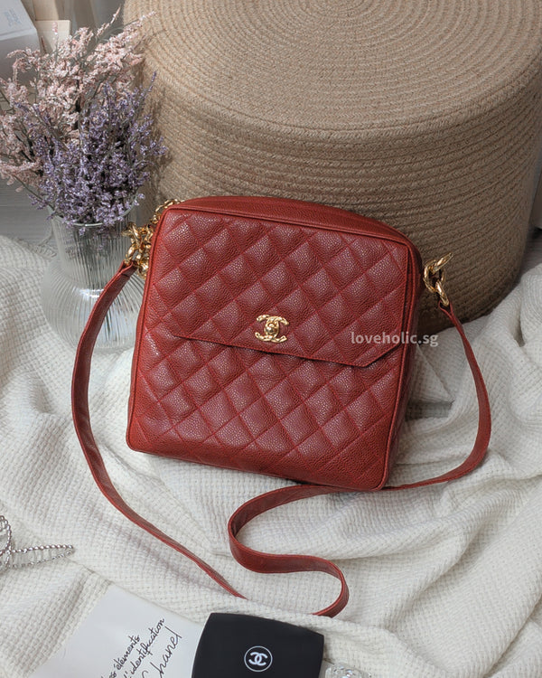 Chanel Vintage Camera Bag with CoCo Crush Ball  | Red Caviar 24K Gold Hardware