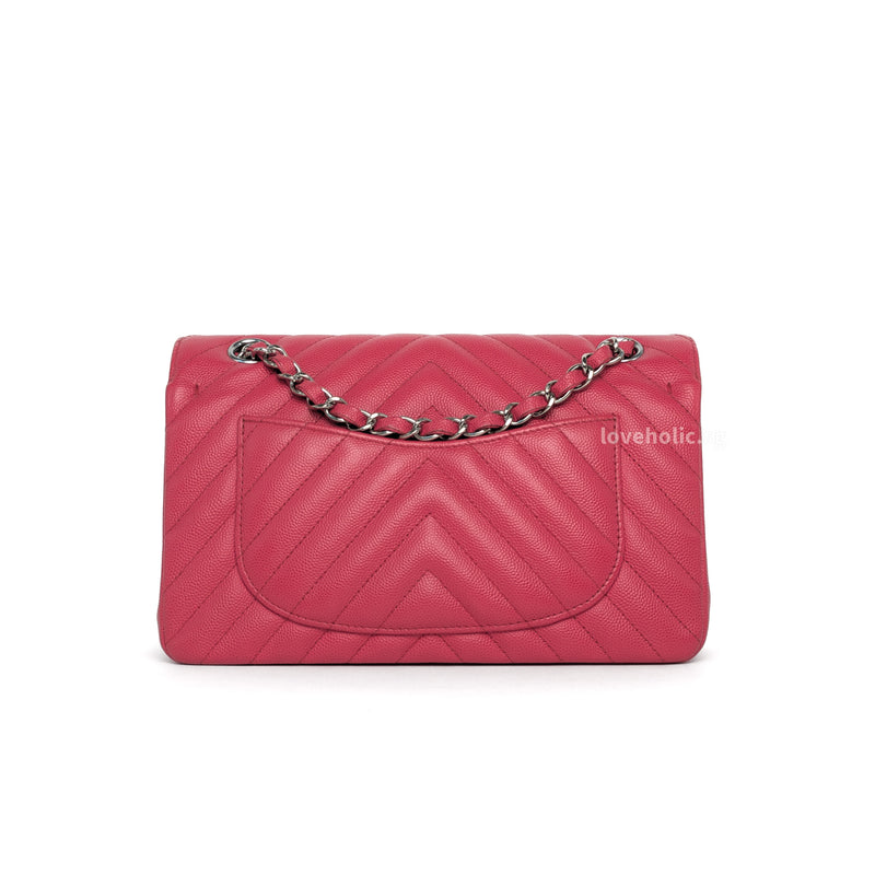 Chanel Classic Flap Chervon Small | 18C Raspberry red Caviar Silver Hardware